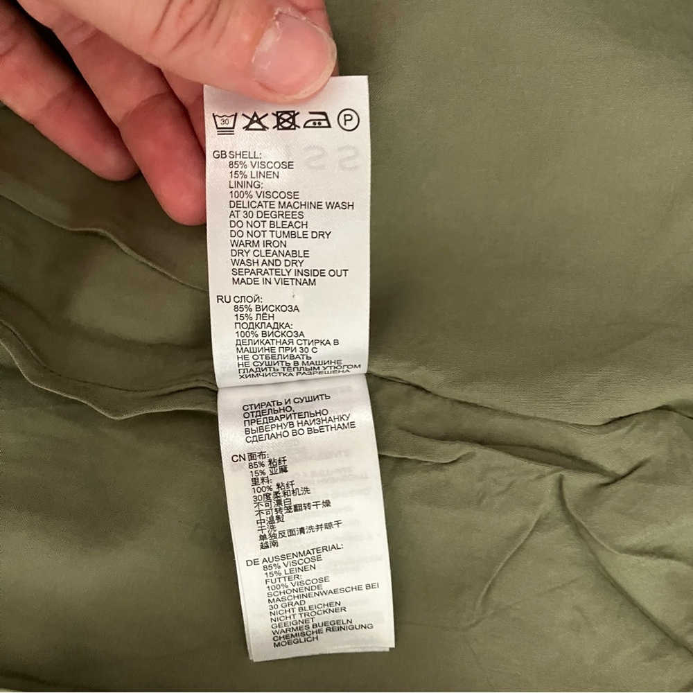 Reiss Emma Plunge Linen Blend Olive Green Button Up Midi Dress size 10 - Picture 14 of 14